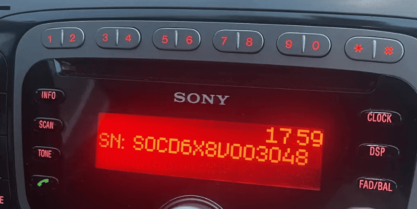 Ford-Sony SOC V-serial visible on the display screen